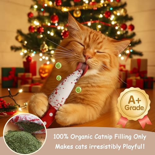 5PC Catnip Funny Cat Toys, [100% Organic Catnip Filled] Knife-Shaped Crinkly Sound Toys for Indoor Kitten Cat Nip Kitty Chew Toy - color: Catnip Toys