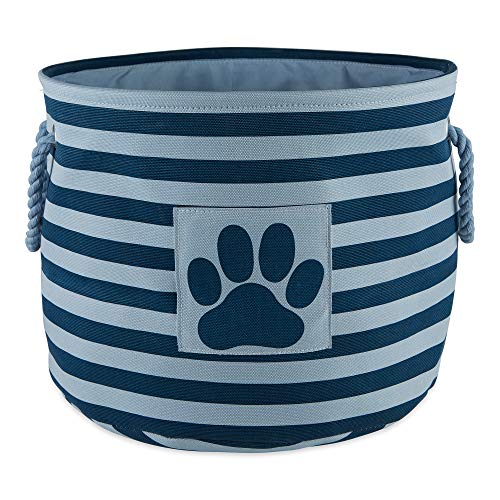 Bone Dry Pet Storage Collection Striped Paw Patch Bin, Dark Navy, Small Round - color: Dark Navy, size: Small Round
