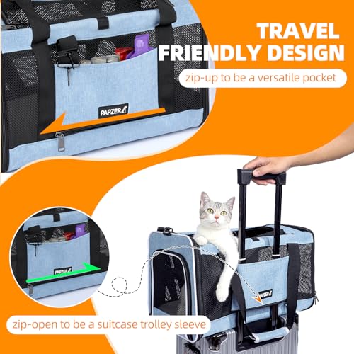 Cat Carrier Soft-Sided Travel Bag for Medium to Large Cat Over 15lbs | Small Puppy Dog Carry Crate 12 Pounds, Top Entry, Breathable Mesh, Pet Kitten Rabbit Cage Bag Transport Kennel Collapsible - color: Blue