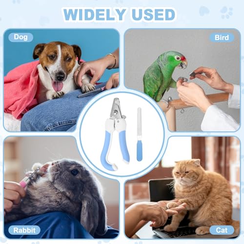 Pet Nail Clipper with Nail File, Pet Nails Clippers and Trimmer with Safety Guard, Professional Grooming Tool for Indoor Small Dog Cat Kitten, (Light Blue/White, 1 Set) - color: Light Blue/White