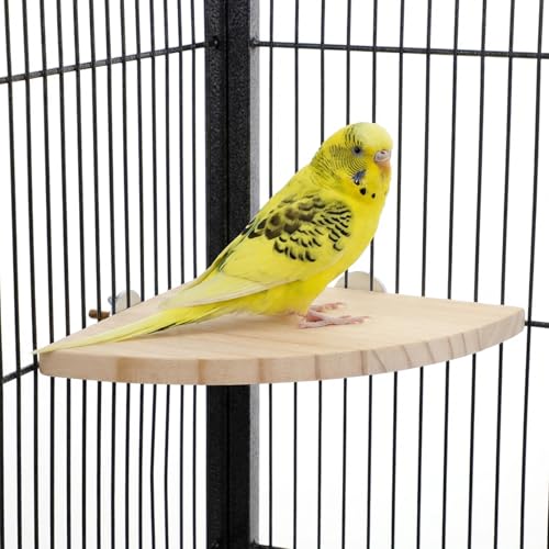 6.7 Inch Fan-Shaped Perch Bird Platform, Natural Wood Flat Perches for Bird Cages, Parrot Perch Corner Stand, Small Parrot Stand Animal Cage Accessories for Hamsters Gerbils