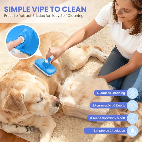 Self Cleaning Shedding Brush - 5-in-1 Professional Pet Grooming Kit Skin Friendly Grooming Tool for Dogs, Cats, and Puppies, Deshedding and Hair Removal for Long and Short Haired Pets（Blue-White） - color: Blue-White