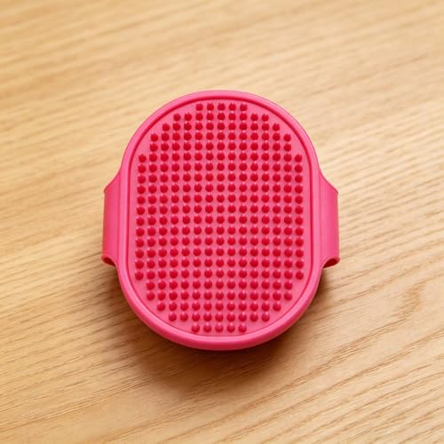Pet Bath Brush with Massage Bristles,Grooming Tool for Gentle Cleaning and Shedding Removal on Cats and Dogs,Comfortable Handheld Design for Bath Time(Red)