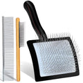 Wooden Slicker Brush Set for Goldendoodles Poodles Long Hair | Dog Brush Set for Bernedoodles, Aussies & Shelties. Perfect for Daily Detangling of Long Thick Hair to Prevent Matting. - color: Black