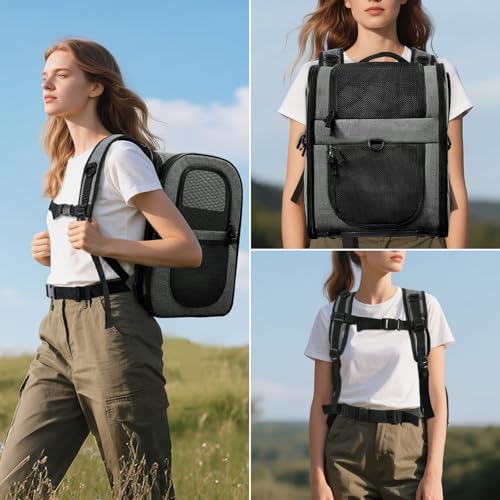 Apollo Walker Cat Carrier Backpack for Small Dogs and Cats Up to 18 lb | Expandable space, Four-Sided Breathable Mesh, Stability Package, Removable Pad,3D back panel,Thickened shoulder straps - color: Gray-expandable