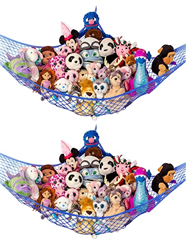 Stuffed Animal Hammock 2 Pack | Corner Stuffed Animal Storage & Plushie Net | Toy Hammock for Stuffed Animals | Holds 12lbs | Easy Hang, All Hardware Included | Blue Bedroom Decor | by Lilly's Love - color: Blue, size: 2 Pack (L) - 67" x 47" x 47"