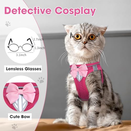 Cat Vest Harness and Leash Set, Escape Proof Kitten Harness Pink XS | Safe Reflective Strips, Adjustable Easy Wear Kitty Harness, Sturdy Clip Buckle, Breathable Mesh , for Kitty Puppy Bunny Walks - color: Pink, size: XS
