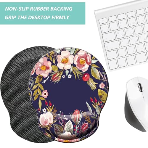 Mouse Pad with Wrist Support, Ergonomic Mouse Pad with Memory Foam Wrist Rest Cushion, Non-Slip Rubber Base Gaming Mice Pad for Home Office Computer Laptop, Flower Wreath - color: Flower wreath