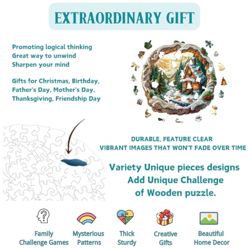 Wooden Puzzles Adults, 3D Christmas House Wooden Puzzles 100 Pieces, Unique Animal Shaped Wood Challenging Jigsaw Puzzles Gifts for Adults, 8.5x8.3in - color: 3d Christmas House, size: Small