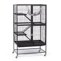 Prevue Pet Products Ferret Stack Two Story Ferret Home - Portable Stand, Escape Proof Lock, Includes Hammock & Ramps, Expandable Two Story Cage Stacking System with Wheels - Black