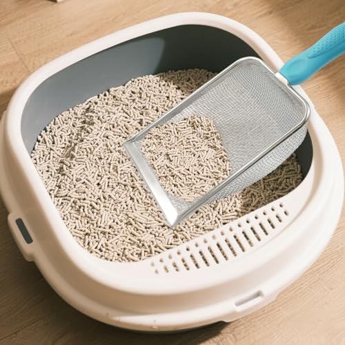 Murtenze Stainless Steel Cat Litter Scoop, Non-Stick Coated Metal Fine Sand Litter Scoop, Mesh Shovel for Reptile Kitten Pooper (Blue, 2mm mesh) - color: Blue