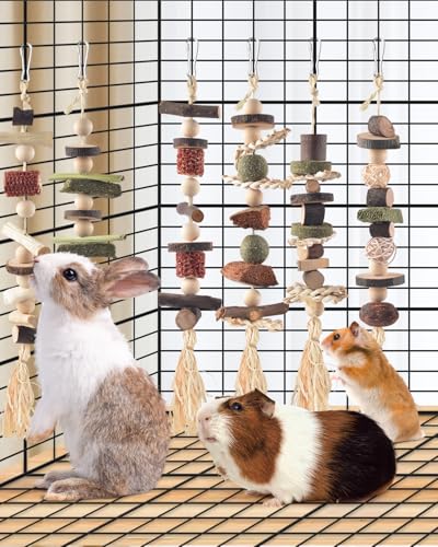 DBNESS 6PCS Bunny Chew Toys, Hamster Rabbit Cage Hanging Chew Toys, Natural Apple Wood Bunnies Treats, Improve Small Animal Teeth Health for Guinea Pig Chinchilla Ferret Rats Gerbil - size: 6 Pcs