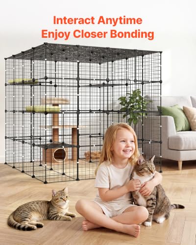 VEVOR Cat Cage 4-Tier 55"x55"x55" Large DIY Cat Playpen Indoor Enclosure, Detachable Metal Wire Kennel Crate with 3 Doors & Locks, Exercise Place Ideal for 2-3 Cats, Kittens and Small Animals, Black - size: 55.0"L x 55.0"W x 55.0"H