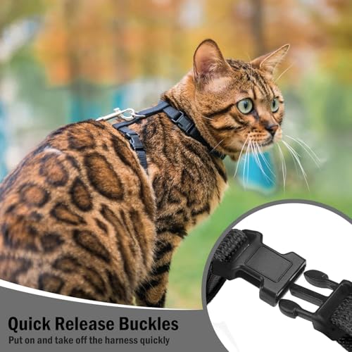 PUPTECK Adjustable Cat Harness and Leash Set Escape Proof Kitten Strap Collar for Walking Travel, Black, M - color: Black, size: Medium