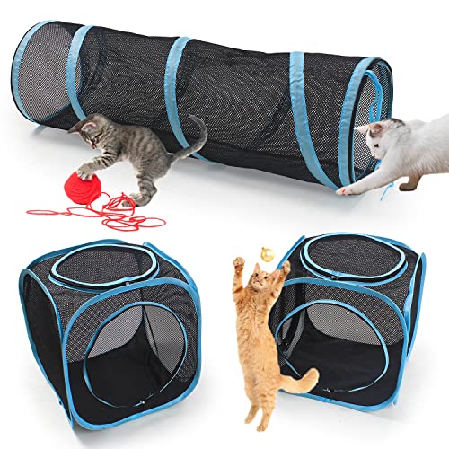 INTURN Cat Furniture Tent for Indoor and Outdoor Playpen Portable Cat Tunnels, Outdoor Kennel (2 Cube + Tunnel) - color: 2 Cube + Tunnel