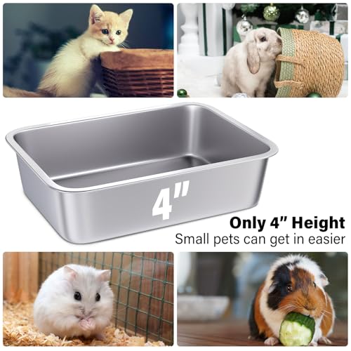 Stainless Steel Litter Box for Kitten,Cat Litter Box Small Cats | 2pcs,Small Cats,Kitty/Rabbits,4" Low Side，Easy to Clean,Metal Litter Box,Metal Pet Toilet/Bath Pan,No Smell - color: 2packs-M-4" H