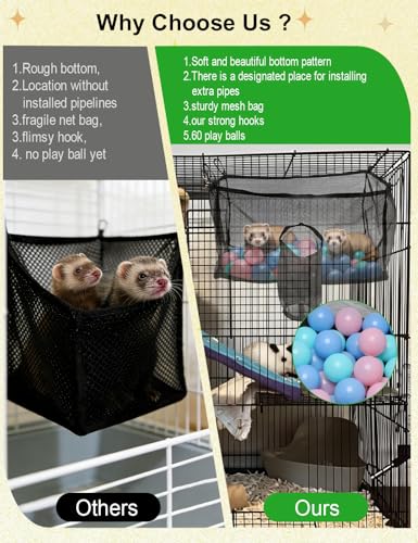 Ferret Ball Pit with 50 Pack Balls for Ferret Cage - Ferret Hammock for Cage Compatible with Tunnel System (Included 50 Pcs Ferret Toys Balls)