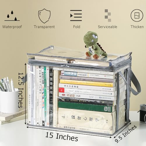 Ouliget Waterproof Clear Zippered Organizers Largesize,Moving Storage Bags with Reinforced Handles,Closet Organizers and Storage Container for Book DVD Blu Ray Disc Clothing,15''x12.5''x9.5''