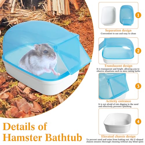 Hamiledyi Hamster Bathtub Dwarf Hamster Bathroom Sand Bath Container Sauna Room Plastic Sand Bath Box House for Gerbils Mice or Other Small Pets Animals(Blue,Small Size)