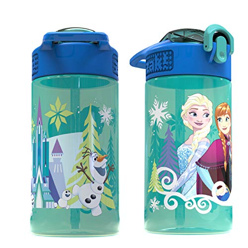 Zak Designs Disney Frozen 2 Kids Spout Cover and Built-in Carrying Loop Made of Plastic, Leak-Proof Water Bottle Design, 16oz, Elsa & Anna - color: Elsa & Anna, size: 16 Ounces