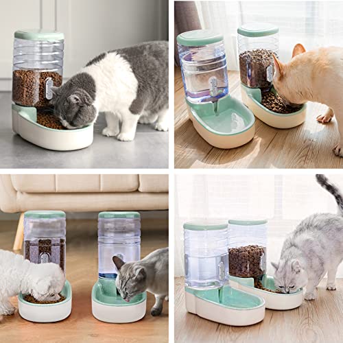 Kacoomi Automatic Dog Cat Feeder and Water Dispenser Gravity Food Feeder and Waterer Set with Pet Food Bowl for Small Medium Dog Puppy Kitten, Large Capacity 1 Gallon x 2 - color: Green