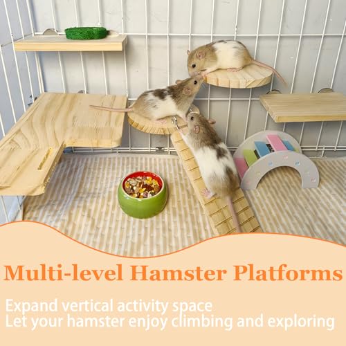 Hamster Cage Platform L-Shaped Wooden Hamster Cage Accessories Rat Climbing Toys Ledge with Ladder for Sugar Glider Mice Mouse Squirrel (M) - size: M