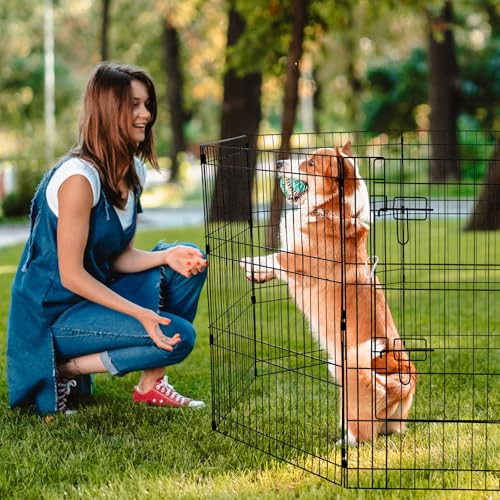 VEVOR Dog Playpen, 8 Pcs 30" H x 24" W Panels Foldable Metal Pet Exercise Pen, Dog Fence Indoor and Outdoor Pen with Door, Bottom Pad and Top Cover, Pet Playpen for Dogs, Cats, Other Small Animals - size: 8 panels 30*24in, style: Playpen + Top Cover & Bot