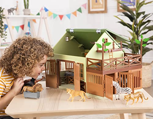 Terra by Battat Animal Hospital Wooden Vet Clinic Toy Barn Playset | 15-piece wooden animal hospital with openable rooftop, ladder, 5 fences, 2 trees, exam table and scale, Playsets, 3+ Years - style: Wooden Vet Clinic