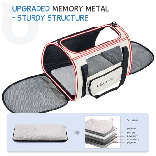 Cat Carrier Soft, Collapsible Travel Pet Bag, Small Dogs | Large Cats up to 20 lbs with Unique Side Bag, Top Load Small Pet Crate Escape Proof with 4 Ventilated Windows, Medium Beige - color: Beige, size: 17.7"L x 12.0"W x 12.5"H