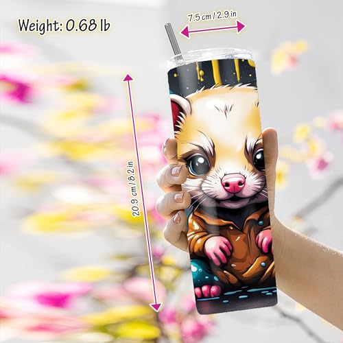 20 oz Insulated Double Wall Stainless Steel Tumbler with Spill Proof Lid and Reusable Straw, Water Bottle Coffee Cup Travel Mug, Pet Lover Mustela Mustelid Ferret (Ferret2) - color: Ferret2