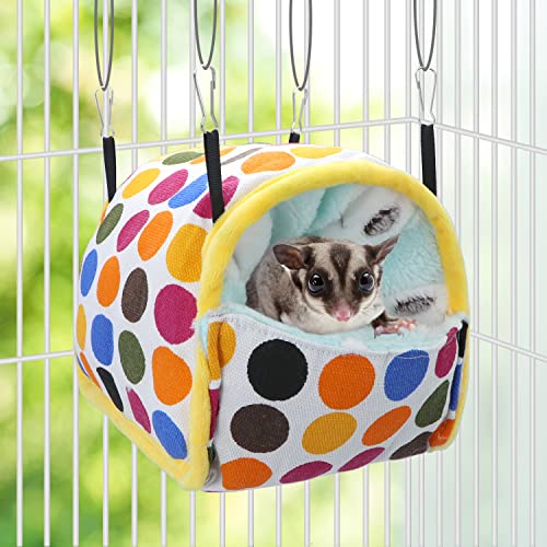 Wontee Hamster Bed Hideout Sugar Glider Hammock Small Animal Warm Bed House for Hamsters Hedgehogs Sugar Glider Gerbils Mice (Large, Colorful Dots) - color: Colorful Dots, size: Large