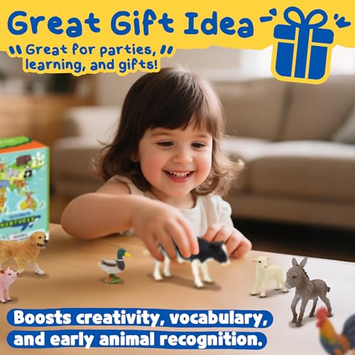 Farm Animals Toy Set, 12 Realistic Small Animal Figurines with Pets, Livestock, Poultry for Kids Ages 3+, Educational Learning Playset for Toddlers Boys Girls