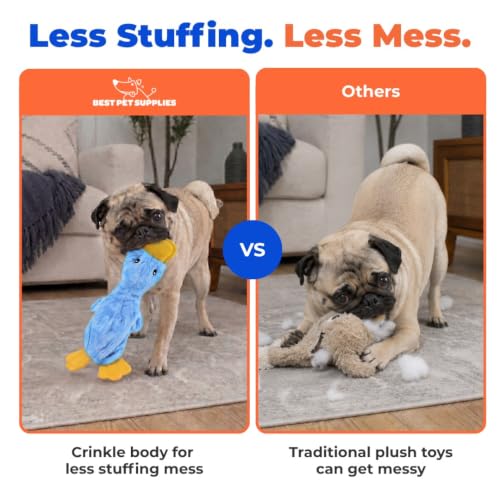 Best Pet Supplies Interactive Squeaky Dog Toy - Crinkle Duck, Blue | Stuffing Free Body, Soft, Squeaks & Crinkles, No Mess, Perfect for Moderate Chewers, Toss and Fetch Play - color: Crinkle Duck (Blue), size: Large