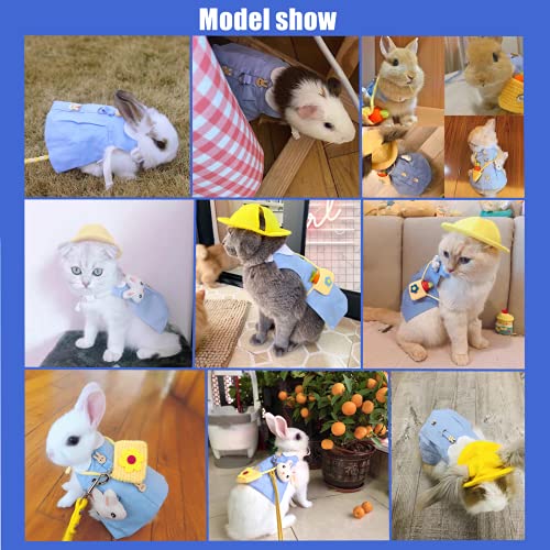 Guinea Pig Clothes,Soft Bunny Ferret Clothes with Pet Rabbit Harness and Leash Mini Hat Bag Cute Brooch for Kitten Small Animal Collars - color: Blue, size: Medium