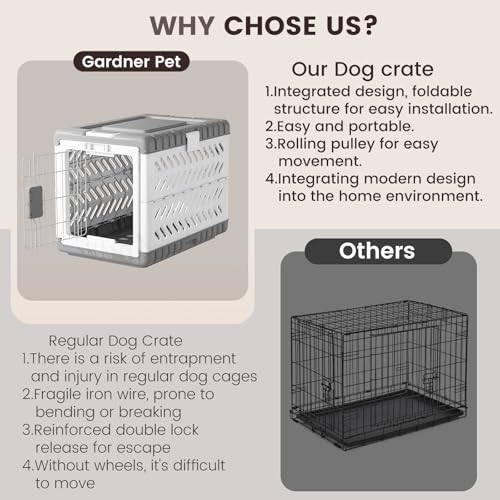 Collapsible Dog Crate for Medium/Small Dogs - 28" L Foldable Dog Cage No-Tool Assembly, Travel Dog Crate with 2 Wheels - Easy to Carry, Space-Saving, Indoor Outdoor Use, 27.96"(L) X18.3(W) X20.87(H) - size: 28.0"L x 18.3"W x 20.9"H