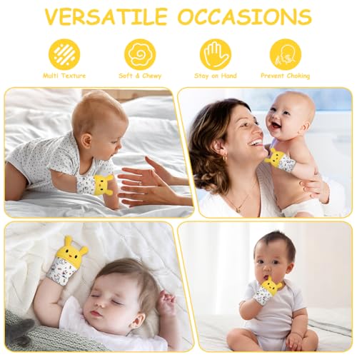2Pack Silicone Teething Mitt, Rabbit Baby Teething Toy for 0-6 6-12 Months, Food Grade Silicone Infant Teething Mitten, BPA-Free Baby Chew Toys for Pain Relief, Sucking Needs - color: Yellow Rabbit