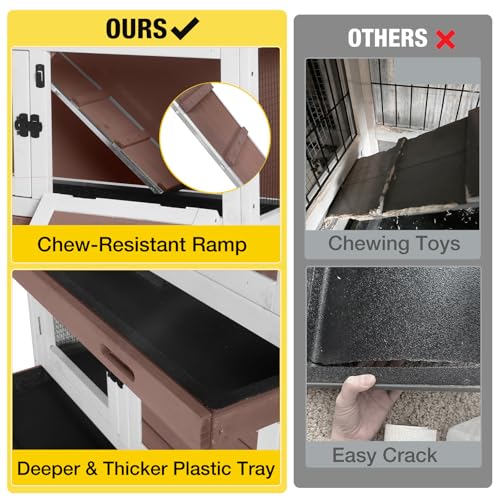Aivituvin 2-Tier Rabbit Hutch with Tarp Door and Wheels Bunny Cage Indoor Outdoor Guinea Pig Cage Expandable with Pet Playpen 36" L, Brown