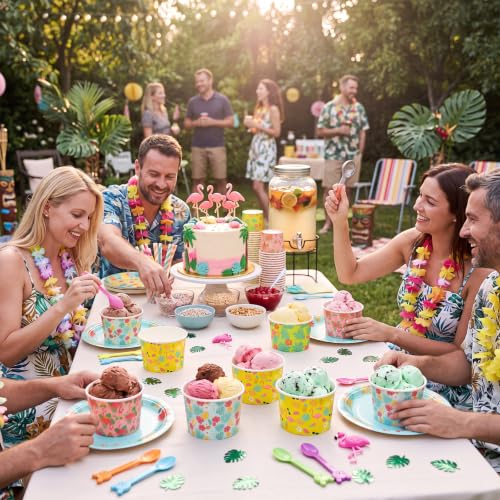 Jingmore 100 Pcs Ice Cream Paper Cups Bulk 8 oz Disposable Dessert Bowls for Hot or Cold Food Snack Treats Gift for Birthday Summer Party Favor Decoration(Hawaii) - style: Hawaii