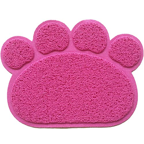 PVC Pet Dog Cat Puppy Kitten Dish Bowl Food Water Feeding Placemat, Non-Slip Cat Litter Mat Paw Shape, Rose Small - color: Rose Red, size: Small(11.8"x15.7")