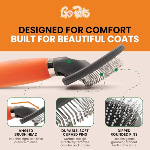 GoPets Small Pin Slicker Brush, Dog & Cat Pin Comb for Tangles & Shedding | Easy Groom, Rounded Safety Tips, Dematting Brush for Short & Long Hair Furry Pets, Ideal for Sensitive, Hard-to-Reach Areas - style: Small Pin Slicker Brush