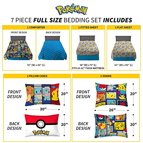 Pokémon Pikachu Full Size Bedding Set – Kids Bedding Super Soft Cozy Reversible Comforter and Sheet Set with Sham, 7 Piece Full Size, (Officially Licensed Product) by Franco - color: Pokemon, size: Full