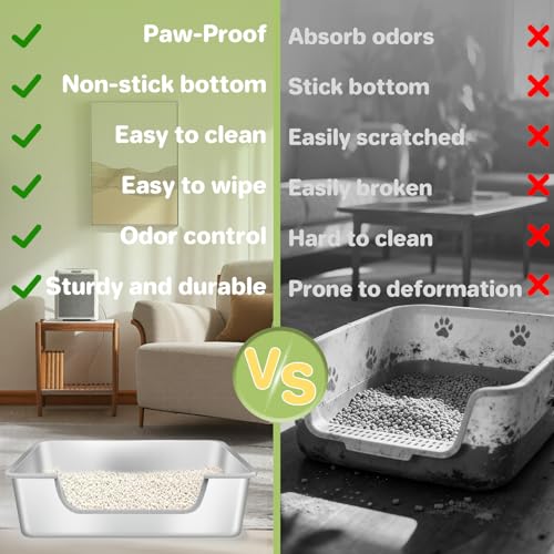 Low Entry Litter Box for Senior or Disabled & Injured Cats, Stainless Steel High Sided Enclosed Easy Step in Entry-Large Metal Kitty Litter Box for Kittens, Odor Control (23.6”x15.7”x5.9”) - size: XL-23.6"x15.7"x5.9"