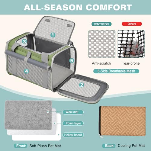 Cat Carrier Top Load, Privacy Curtains Soft Pet Travel Bag Airline Approved | Collapsible Soft-Sided Cat/Dog/Pet Carrier for Small Cats Dogs Puppy Under 16 lb, Washable Kitten Mesh Cage (16.9x10.8x10.8) - color: Grass Green