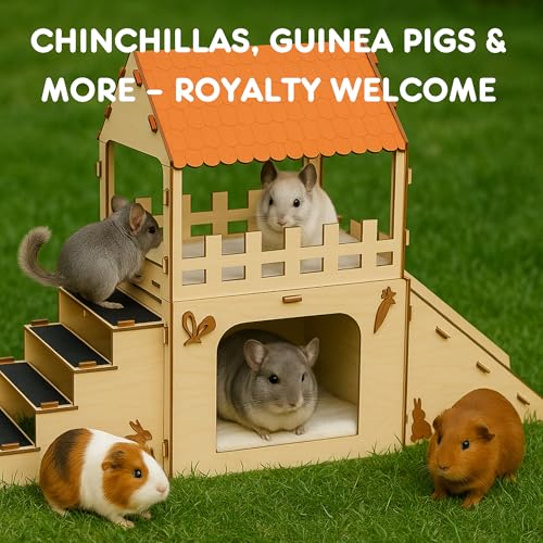 OtterPets Extra Large Bunny Hideout, Wooden Rabbit Castle with Fleece Mats | Pet-safe wood joints (no rubber bands), rabbit hideout made of safe wood, bunny house indoor; chinchilla and guinea pig safe - color: Pet Safe Wood Joints