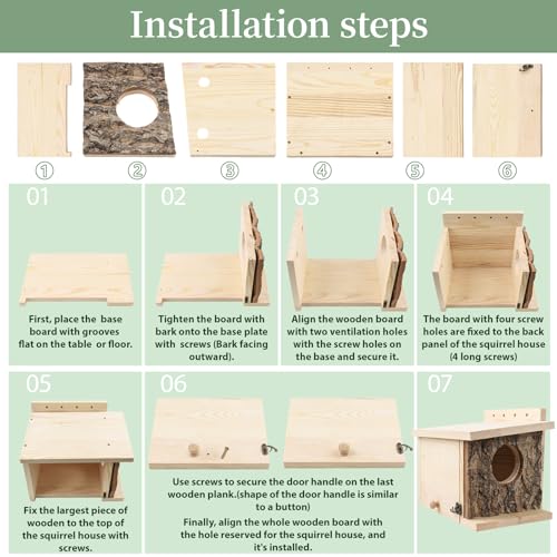 Squirrel Nesting Box, Easy Assembly Squirrel Houses for Outside Nesting | Wooden Nesting Box for Squirrels, Chipmunk, Bird and Small Animals - size: Medium