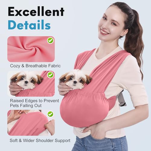 Supet Dog Sling Carrier for Small Pet, Adjustable Hands Free Front Backpack | Reduces Back & Neck Pain, Anti-Anxiety Chest Pouch, Soft Breathable Fabric, Fit Small Dogs, Cats, Puppy, Pink Regular 0-9Lbs - color: Pink, size: Regular
