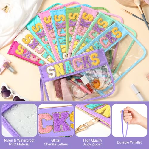 Kacctyen 20 Pcs Chenille Letter Cheer Bags Cheerleader Clear Makeup Bags Snacks Pouch Bulk Preppy Patch Cosmetic Pouch with Wrist Strap Zipper for Travel Team Cheerleaders (Fashion Color) - color: fashion color