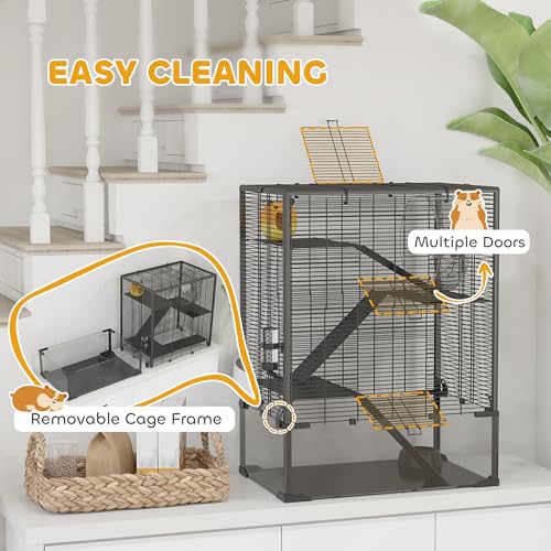 PawHut Large Hamster Cage 9" Deep Tempered Glass Bottom 24"x16"x31.5" Black | 4 Tiers Hamster Tank, Running Wheel, Hut, Water Bottle, Dish, Rat Cage for Syrian, Dwarf, Gerbils, Mouse - size: 23.6"L x 15.7"W x 31.5"H