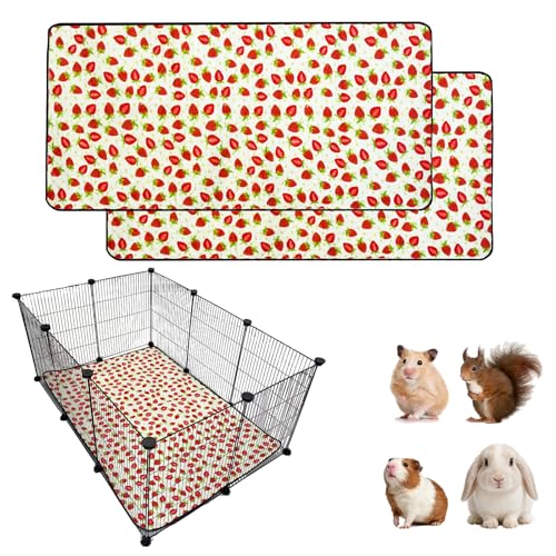 2 Pack Guinea Pig Cage Liners, 24"x 36" Washable Waterproof Bedding for Rabbit, Bunny, Hamster & Small Animals, Reusable Super Absorbent Pee Pads for C&C Cage, Strawberry Print - size: 24x36 inch 2pack