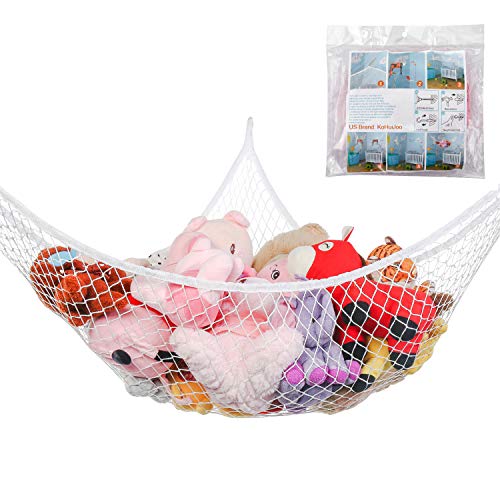 Toy Hammock, Stuffed Animals Hammock, Jumbo Toy Storage Net 83" Wall Sling Corner Extra Large Kids Children Mesh Toy Net Organizer (White, 83 Inch) - color: White